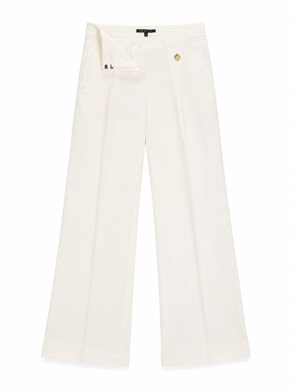 Theory Helena TS Linen-Blend Flare Trousers in White